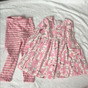 Hanna Andersson Pink Bunny Dress Set with Pants